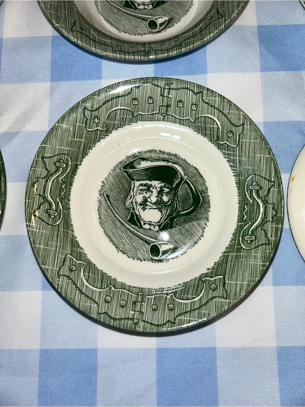 Set of 7 - Vintage Old China - “The Old Curiosity Shop” Green Pattern Bowls
